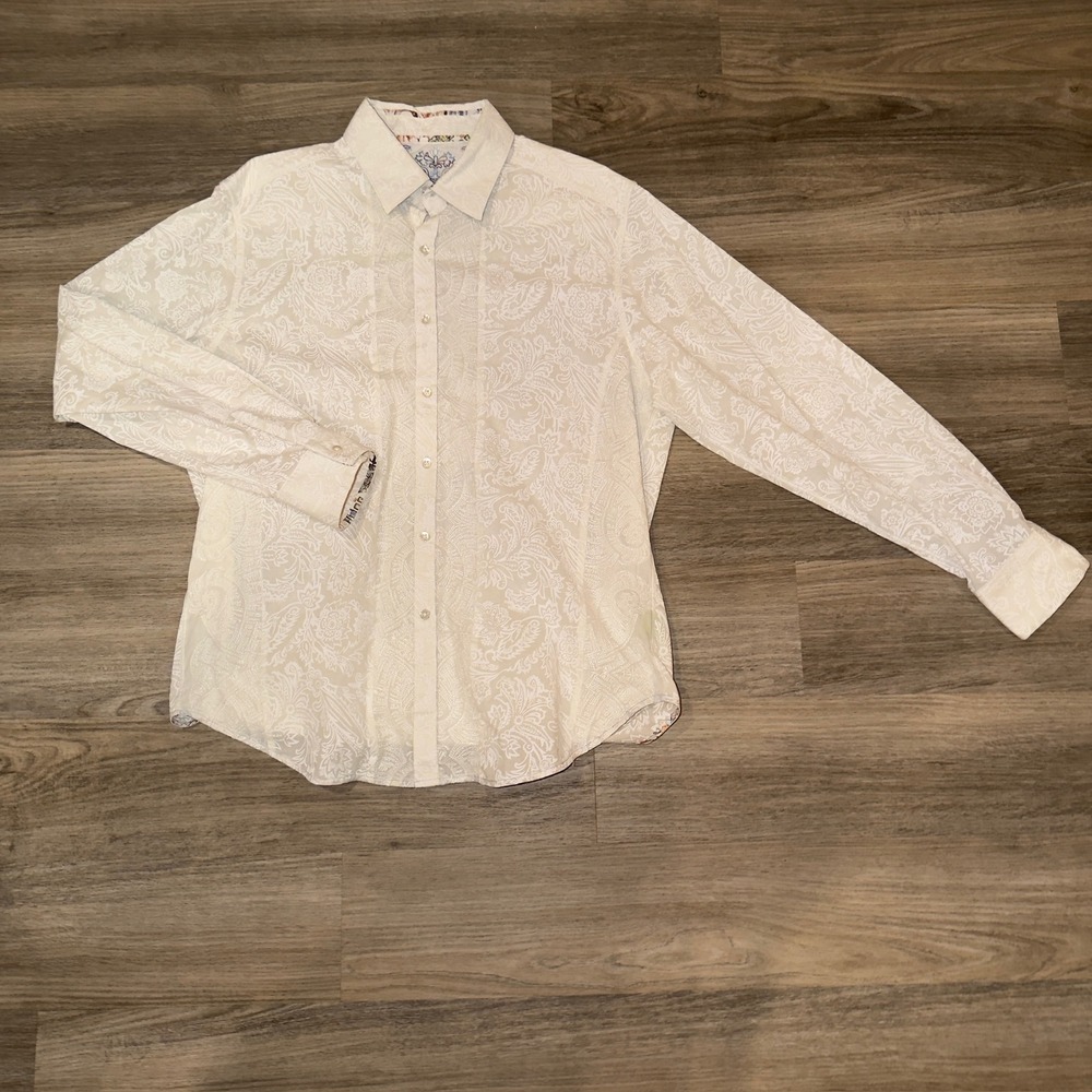 Robert Graham Cream Paisley Embroidered Button-Up Shirt‎ Men's XL Classic Fit